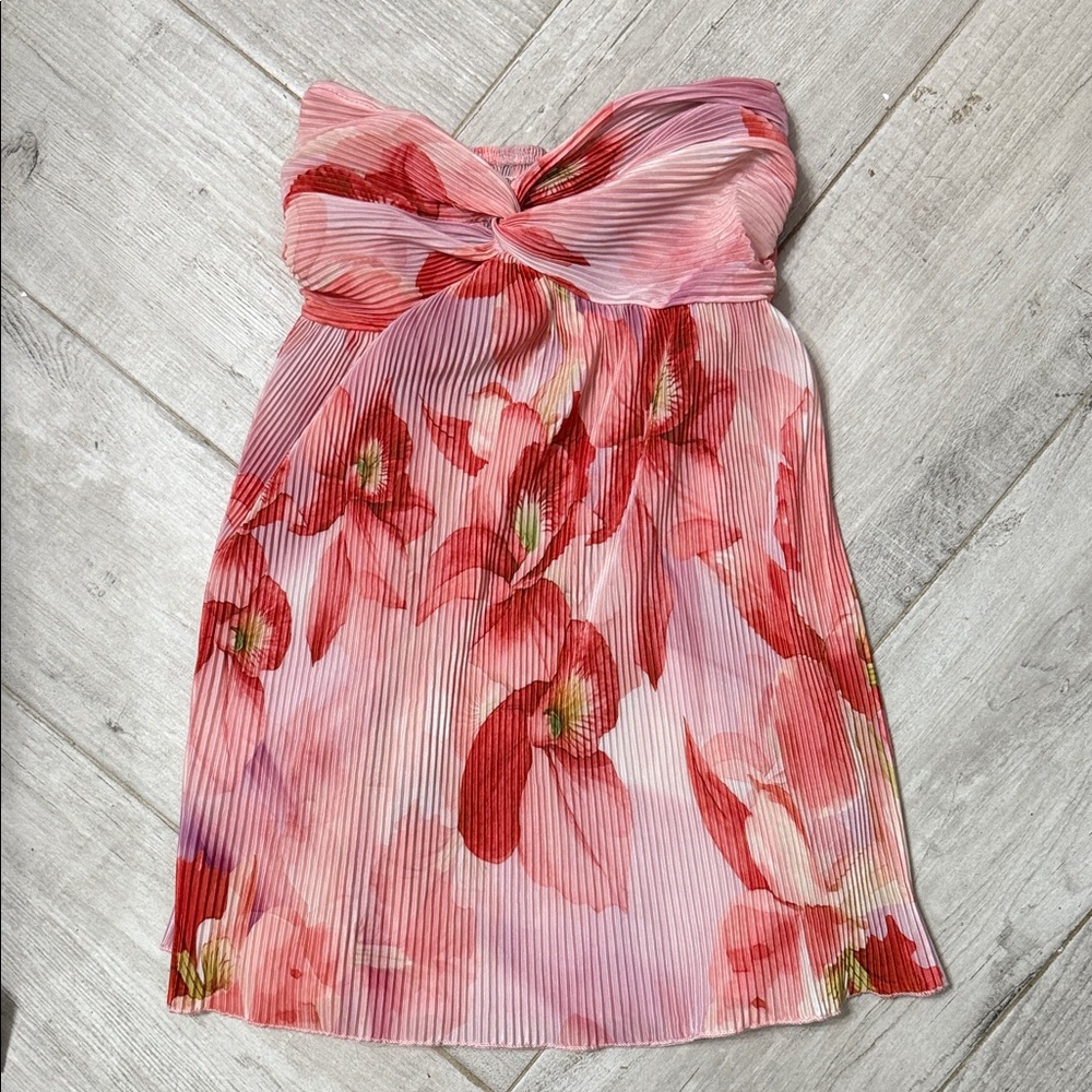 Floral Pink Strapless Dress